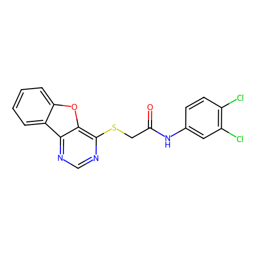 2-(benzofuro[3,2-d]pyrimidin-4-ylthio)-N-(3,4-dichlorophenyl)acetamide structure