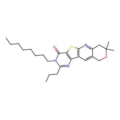 8,8-dimethyl-3-octyl-2-propyl-7,10-dihydro-8H-pyrano[3'',4'':5',6']pyrido[3',2':4,5]thieno[3,2-d]pyrimidin-4(3H)-one structure