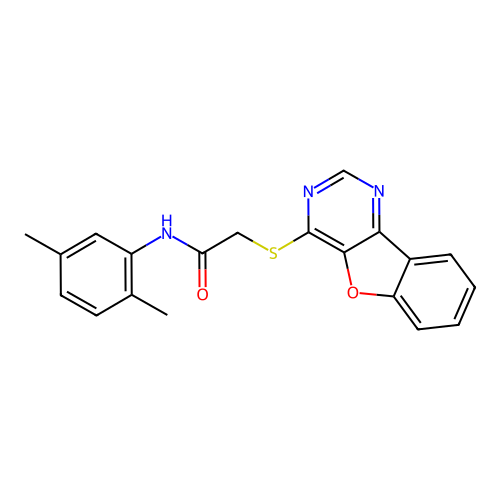 2-([1]benzofuro[3,2-d]pyrimidin-4-ylsulfanyl)-N-(2,5-dimethylphenyl)acetamide structure