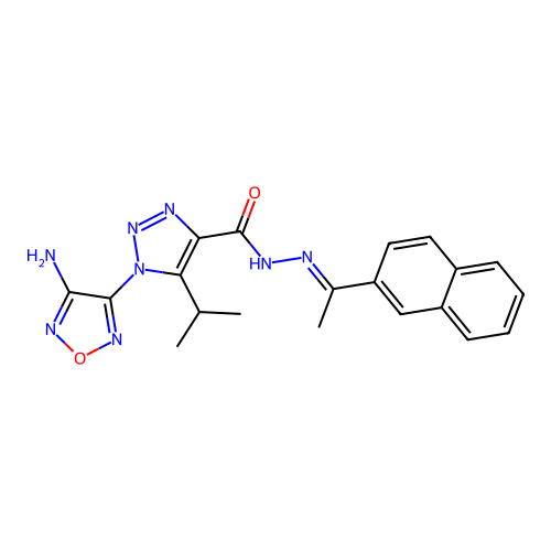 (E)-1-(4-amino-1,2,5-oxadiazol-3-yl)-5-isopropyl-N'-(1-(naphthalen-2-yl)ethylidene)-1H-1,2,3-triazole-4-carbohydrazide structure