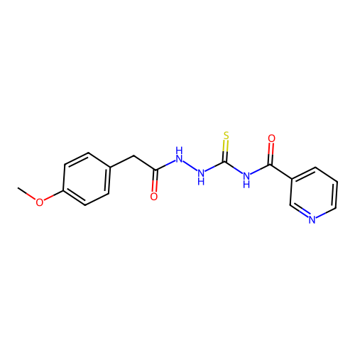 N-[[[2-(4-methoxyphenyl)acetyl]amino]carbamothioyl]pyridine-3-carboxamide structure