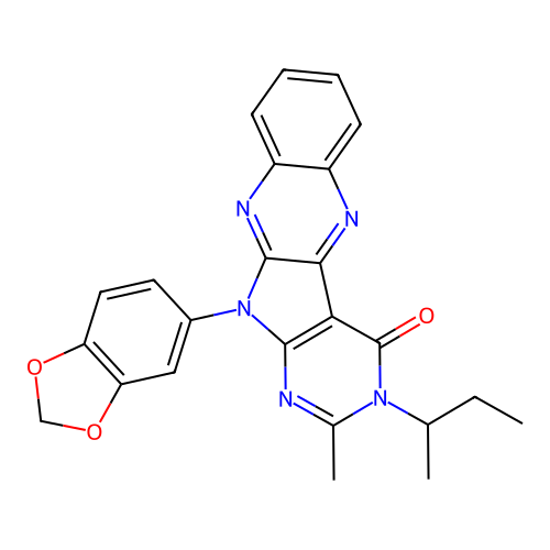 11-(1,3-benzodioxol-5-yl)-3-(butan-2-yl)-2-methyl-3,11-dihydro-4H-pyrimido[5',4':4,5]pyrrolo[2,3-b]quinoxalin-4-one structure