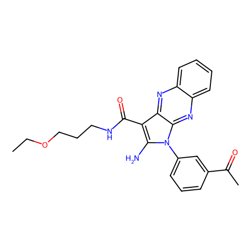 1-(3-acetylphenyl)-2-amino-N-(3-ethoxypropyl)-1H-pyrrolo[2,3-b]quinoxaline-3-carboxamide structure