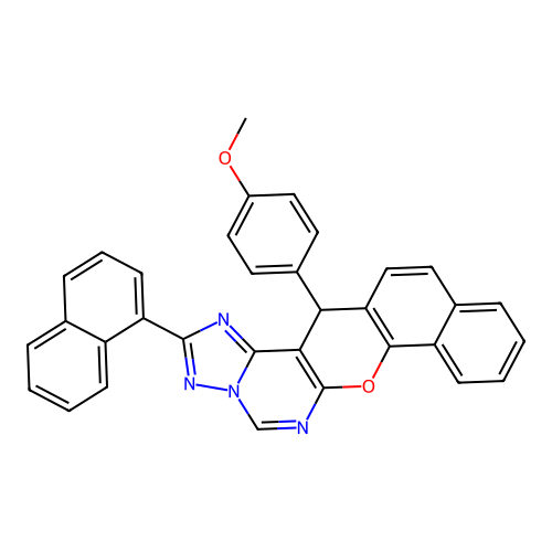 14-(4-methoxyphenyl)-2-(naphthalen-1-yl)-14H-benzo[7,8]chromeno[3,2-e][1,2,4]triazolo[1,5-c]pyrimidine structure