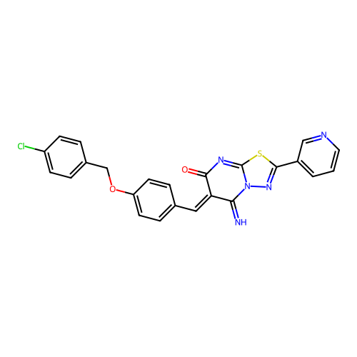 (6Z)-6-[[4-[(4-chlorophenyl)methoxy]phenyl]methylidene]-5-imino-2-pyridin-3-yl-[1,3,4]thiadiazolo[3,2-a]pyrimidin-7-one structure