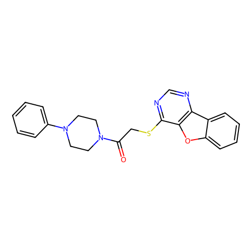 2-(Benzofuro[3,2-d]pyrimidin-4-ylthio)-1-(4-phenylpiperazin-1-yl)ethanone structure