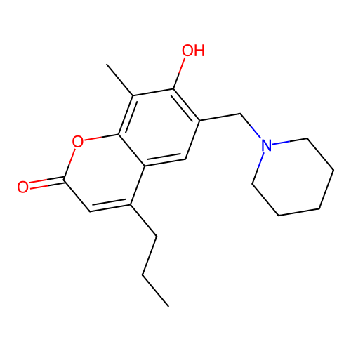7-hydroxy-8-methyl-6-(piperidinomethyl)-4-propyl-2H-chromen-2-one structure