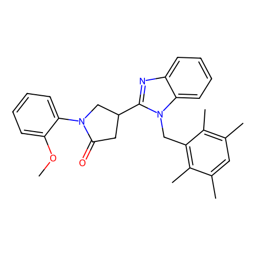 1-(2-methoxyphenyl)-4-(1-(2,3,5,6-tetramethylbenzyl)-1H-benzo[d]imidazol-2-yl)pyrrolidin-2-one structure