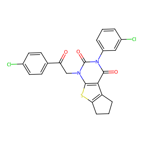 3-(3-chlorophenyl)-1-(2-(4-chlorophenyl)-2-oxoethyl)-6,7-dihydro-1H-cyclopenta[4,5]thieno[2,3-d]pyrimidine-2,4(3H,5H)-dione structure