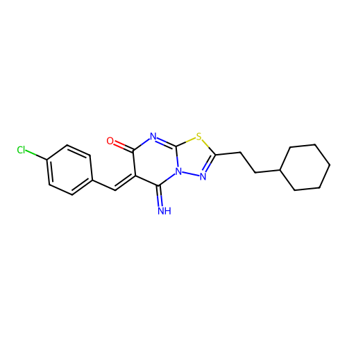 (Z)-6-(4-chlorobenzylidene)-2-(2-cyclohexylethyl)-5-imino-5H-[1,3,4]thiadiazolo[3,2-a]pyrimidin-7(6H)-one structure