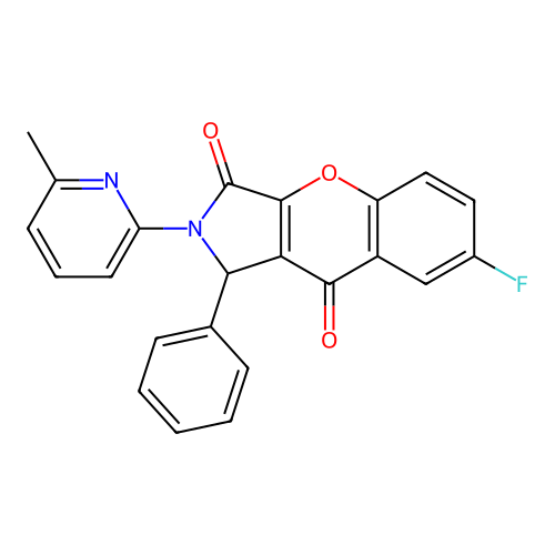 7-fluoro-2-(6-methylpyridin-2-yl)-1-phenyl-1,2-dihydrochromeno[2,3-c]pyrrole-3,9-dione structure