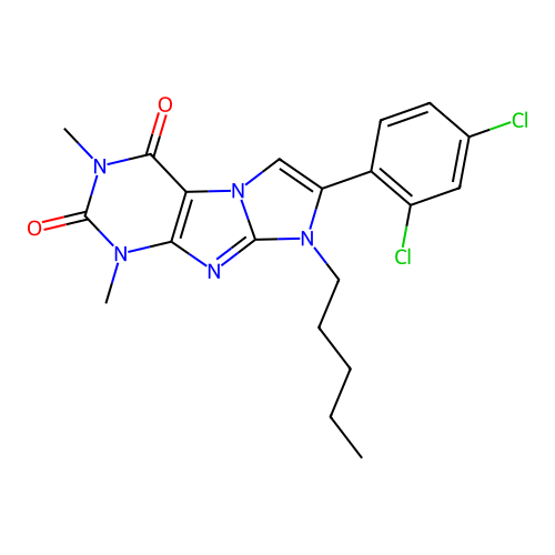 7-(2,4-dichlorophenyl)-1,3-dimethyl-8-pentyl-1H-imidazo[2,1-f]purine-2,4(3H,8H)-dione structure