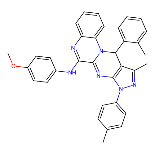 N-(4-methoxyphenyl)-10-methyl-11-(2-methylphenyl)-8-(4-methylphenyl)-8,11-dihydropyrazolo[3',4':4,5]pyrimido[1,2-a]quinoxalin-6-amine structure