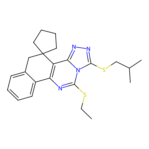 11-(ethylsulfanyl)-1-[(2-methylpropyl)sulfanyl]-5H-spiro[benzo[h][1,2,4]triazolo[4,3-c]quinazoline-4,1'-cyclopentane] structure