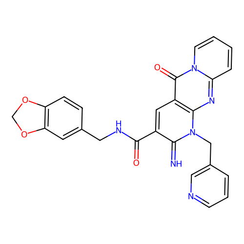 2H-Dipyrido[1,2-a:2',3'-d]pyrimidine-3-carboxamide, N-(1,3-benzodioxol-5-ylmethyl)-1,5-dihydro-2-imino-5-oxo-1-(3-pyridinylmethyl)- structure