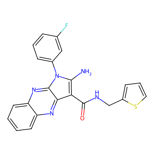 2-amino-1-(3-fluorophenyl)-N-(thiophen-2-ylmethyl)-1H-pyrrolo[2,3-b]quinoxaline-3-carboxamide structure
