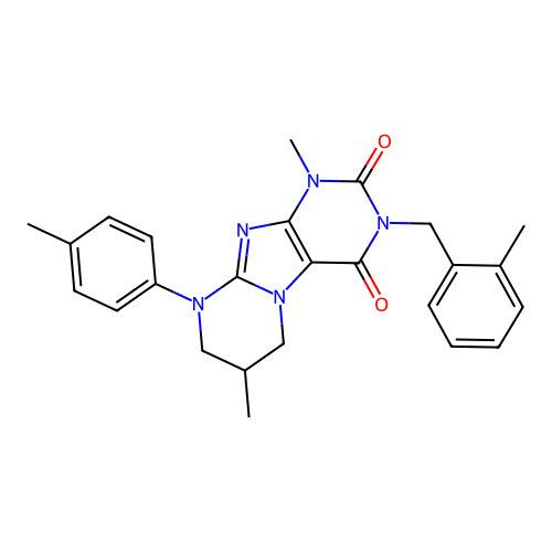 1,7-dimethyl-3-(2-methylbenzyl)-9-(4-methylphenyl)-6,7,8,9-tetrahydropyrimido[2,1-f]purine-2,4(1H,3H)-dione structure