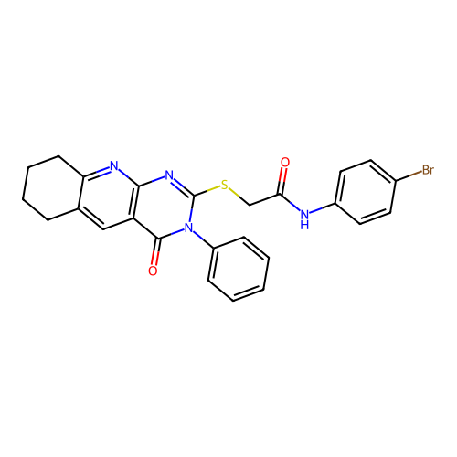 N-(4-bromophenyl)-2-((4-oxo-3-phenyl-3,4,6,7,8,9-hexahydropyrimido[4,5-b]quinolin-2-yl)thio)acetamide structure