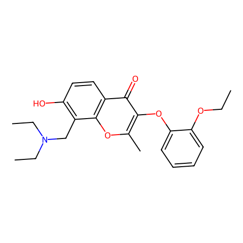 8-((diethylamino)methyl)-3-(2-ethoxyphenoxy)-7-hydroxy-2-methyl-4H-chromen-4-one structure