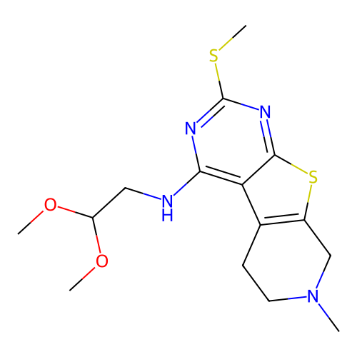 2,2-dimethoxyethyl-[7-methyl-2-(methylthio)-6,8-dihydro-5H-pyrido[4,5]thieno[1,2-c]pyrimidin-4-yl]amine structure