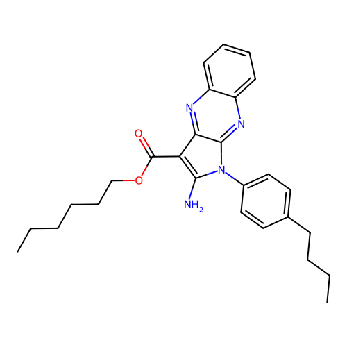 hexyl 2-amino-1-(4-butylphenyl)-1H-pyrrolo[2,3-b]quinoxaline-3-carboxylate structure