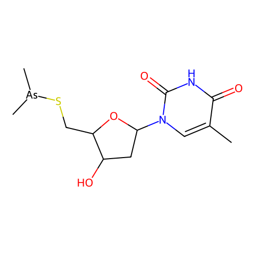 1-[5-(dimethylarsanylsulfanylmethyl)-4-hydroxyoxolan-2-yl]-5-methylpyrimidine-2,4-dione structure