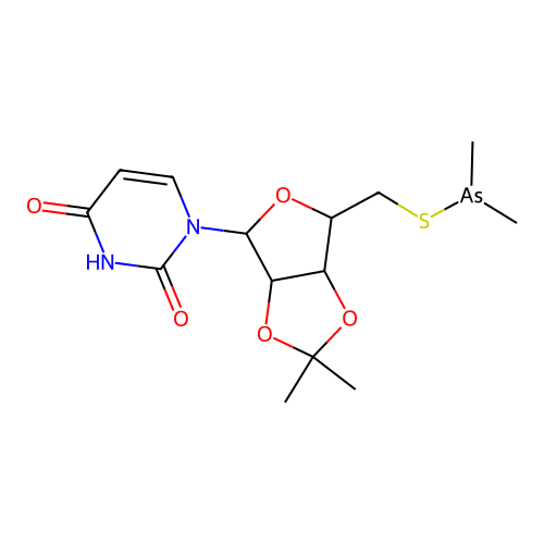 1-[6-(dimethylarsanylsulfanylmethyl)-2,2-dimethyl-3a,4,6,6a-tetrahydrofuro[3,4-d][1,3]dioxol-4-yl]pyrimidine-2,4-dione structure