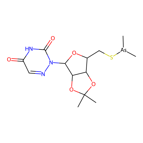 2-[5-S-(Dimethylarsanyl)-2,3-O-(1-methylethylidene)-5-thiopentofuranosyl]-1,2,4-triazine-3,5(2H,4H)-dione structure