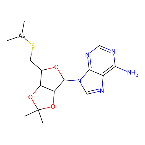 9-[6-(dimethylarsanylsulfanylmethyl)-2,2-dimethyl-3a,4,6,6a-tetrahydrofuro[3,4-d][1,3]dioxol-4-yl]purin-6-amine structure