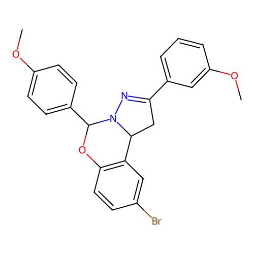 9-bromo-2-(3-methoxyphenyl)-5-(4-methoxyphenyl)-1,10b-dihydropyrazolo[1,5-c][1,3]benzoxazine structure
