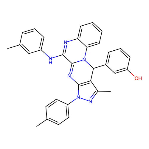 3-(10-methyl-8-(p-tolyl)-6-(m-tolylamino)-8,11-dihydropyrazolo[3',4':4,5]pyrimido[1,2-a]quinoxalin-11-yl)phenol structure