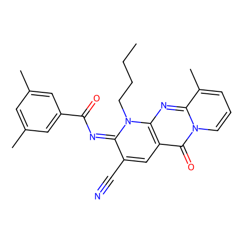 (E)-N-(1-butyl-3-cyano-10-methyl-5-oxo-1H-dipyrido[1,2-a:2',3'-d]pyrimidin-2(5H)-ylidene)-3,5-dimethylbenzamide structure