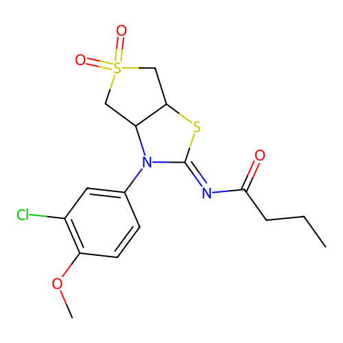 N-[(2Z)-3-(3-chloro-4-methoxyphenyl)-5,5-dioxidotetrahydrothieno[3,4-d][1,3]thiazol-2(3H)-ylidene]butanamide structure