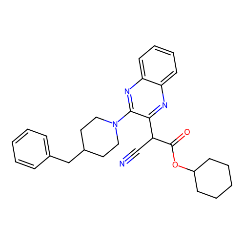 Cyclohexyl [3-(4-benzylpiperidin-1-yl)quinoxalin-2-yl](cyano)acetate structure