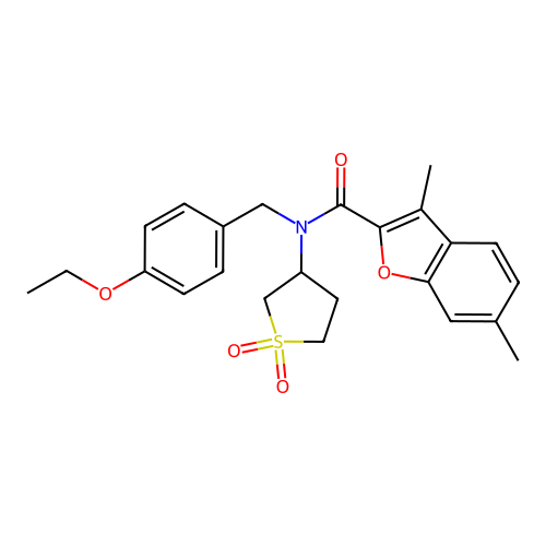 N-(1,1-dioxidotetrahydrothiophen-3-yl)-N-(4-ethoxybenzyl)-3,6-dimethyl-1-benzofuran-2-carboxamide structure