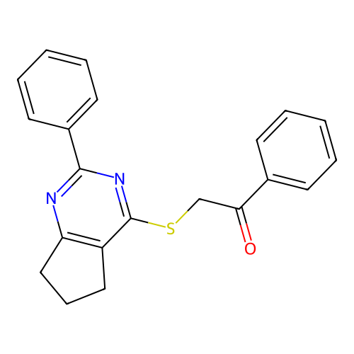 1-phenyl-2-[(2-phenyl-6,7-dihydro-5H-cyclopenta[d]pyrimidin-4-yl)sulfanyl]ethanone structure