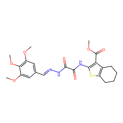(E)-methyl 2-(2-oxo-2-(2-(3,4,5-trimethoxybenzylidene)hydrazinyl)acetamido)-4,5,6,7-tetrahydrobenzo[b]thiophene-3-carboxylate structure