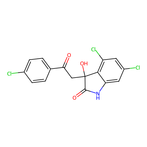 4,6-dichloro-3-(2-(4-chlorophenyl)-2-oxoethyl)-3-hydroxyindolin-2-one structure