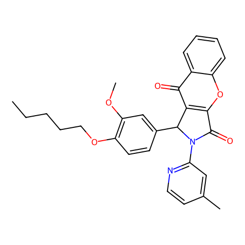 1-(3-methoxy-4-(pentyloxy)phenyl)-2-(4-methylpyridin-2-yl)-1,2-dihydrochromeno[2,3-c]pyrrole-3,9-dione structure