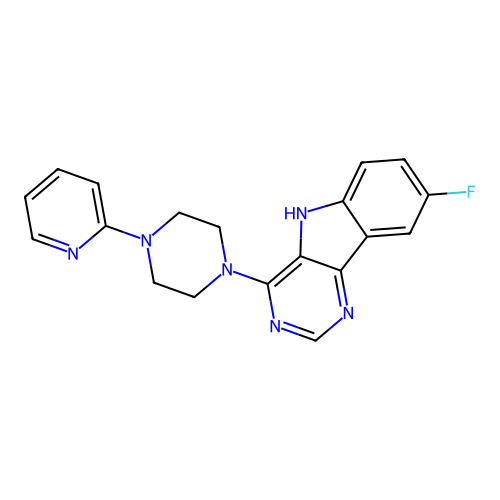 8-fluoro-4-(4-(pyridin-2-yl)piperazin-1-yl)-5H-pyrimido[5,4-b]indole structure