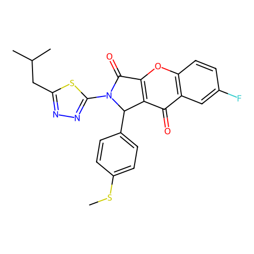 7-fluoro-2-(5-isobutyl-1,3,4-thiadiazol-2-yl)-1-(4-(methylthio)phenyl)-1,2-dihydrochromeno[2,3-c]pyrrole-3,9-dione structure