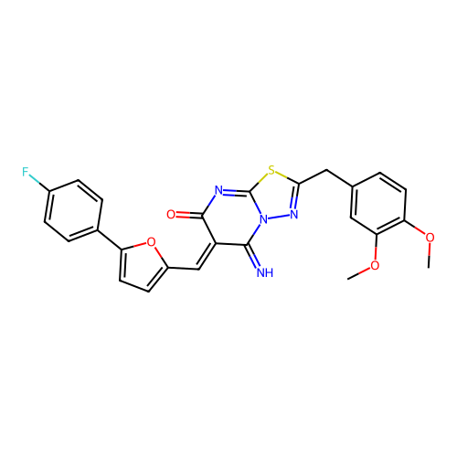 (6Z)-2-(3,4-dimethoxybenzyl)-6-{[5-(4-fluorophenyl)furan-2-yl]methylidene}-5-imino-5,6-dihydro-7H-[1,3,4]thiadiazolo[3,2-a]pyrimidin-7-one structure