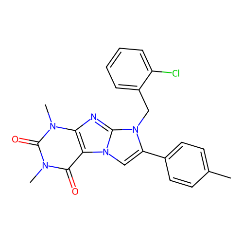 8-(2-chlorobenzyl)-1,3-dimethyl-7-(p-tolyl)-1H-imidazo[2,1-f]purine-2,4(3H,8H)-dione structure