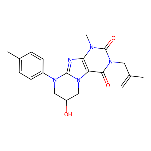 7-hydroxy-1-methyl-3-(2-methylallyl)-9-(p-tolyl)-6,7,8,9-tetrahydropyrimido[2,1-f]purine-2,4(1H,3H)-dione structure