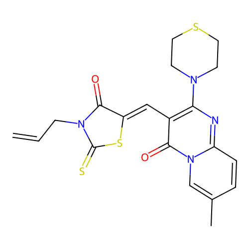 (Z)-3-allyl-5-((7-methyl-4-oxo-2-thiomorpholino-4H-pyrido[1,2-a]pyrimidin-3-yl)methylene)-2-thioxothiazolidin-4-one structure