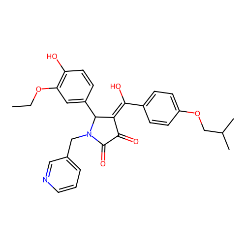 (4E)-5-(3-ethoxy-4-hydroxyphenyl)-4-[hydroxy-[4-(2-methylpropoxy)phenyl]methylidene]-1-(pyridin-3-ylmethyl)pyrrolidine-2,3-dione structure