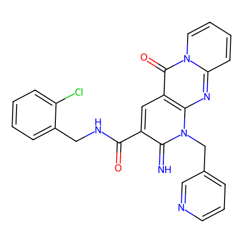 N-[(2-chlorophenyl)methyl][2-imino-5-oxo-1-(3-pyridylmethyl)(1,6-dihydropyridi no[1,2-a]pyridino[2,3-d]pyrimidin-3-yl)]carboxamide structure