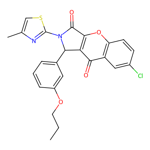 7-chloro-2-(4-methyl-1,3-thiazol-2-yl)-1-(3-propoxyphenyl)-1,2-dihydrochromeno[2,3-c]pyrrole-3,9-dione structure