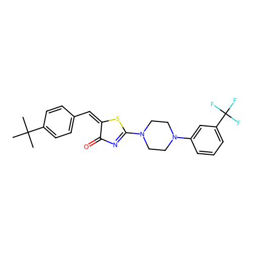(5E)-5-(4-tert-butylbenzylidene)-2-{4-[3-(trifluoromethyl)phenyl]piperazin-1-yl}-1,3-thiazol-4(5H)-one structure