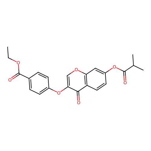 ethyl 4-({7-[(2-methylpropanoyl)oxy]-4-oxo-4H-chromen-3-yl}oxy)benzoate structure